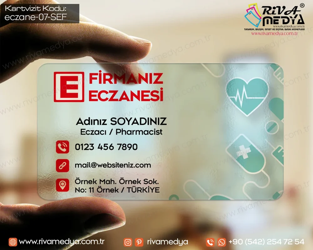 Eczane Turkuaz Şeffaf Kartvizit Örneği