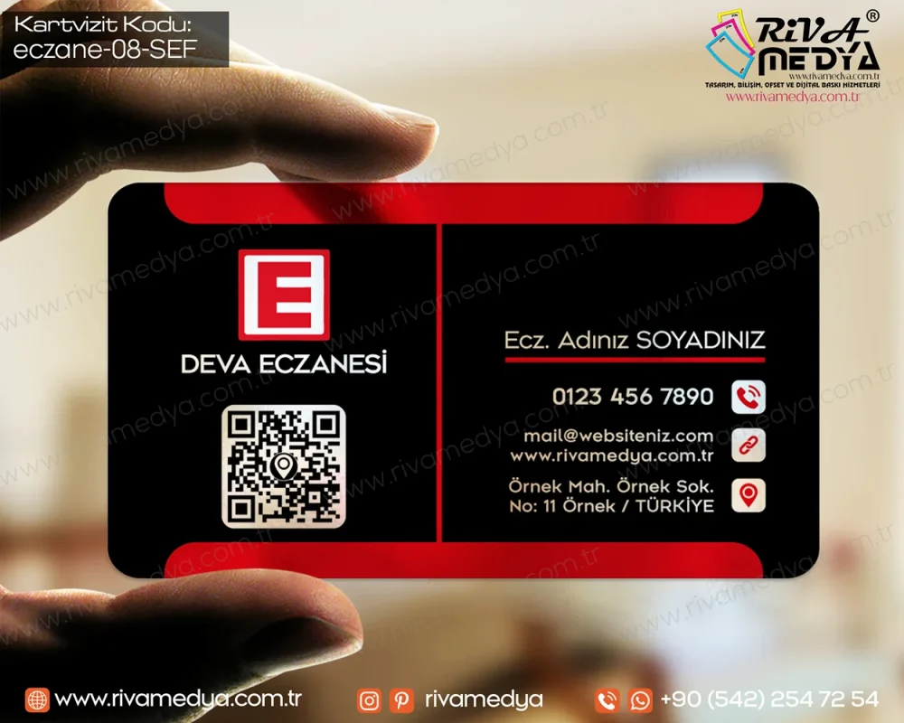 Kırmızı Siyah Şeffaf Eczane Kartvizit Örneği