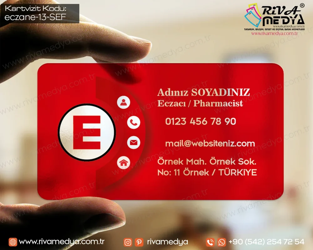 Modern Kırmızı Eczane Şeffaf Kartvizit Örneği