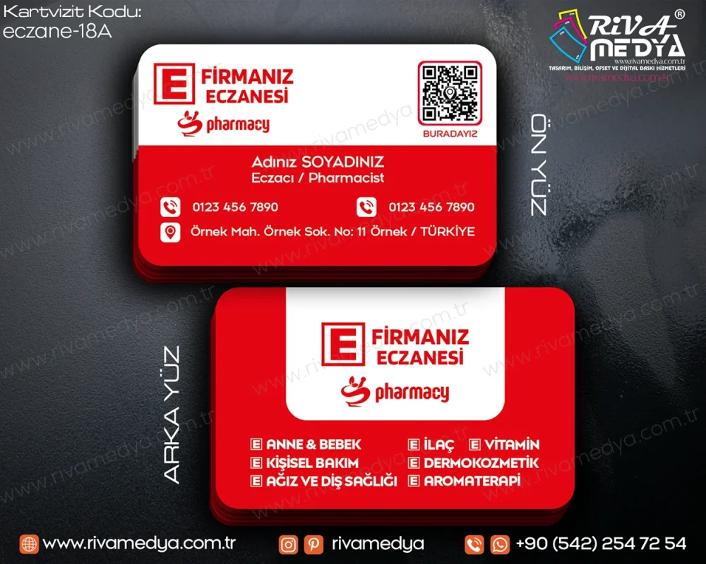 Kırmızı Beyaz Eczacı Kartvizit Örneği