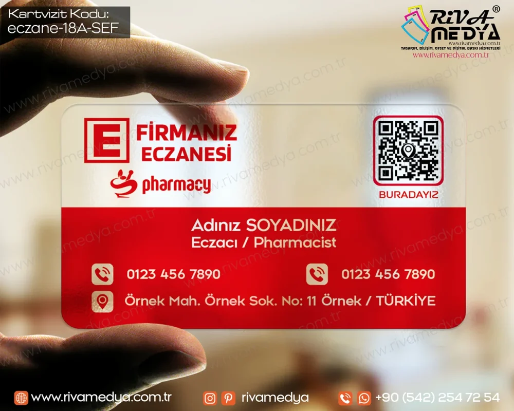 Kırmızı Şeffaf Eczacı Kartvizit Örneği