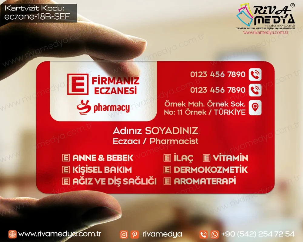 Kırmızı Eczacı Şeffaf Kartvizit Örneği
